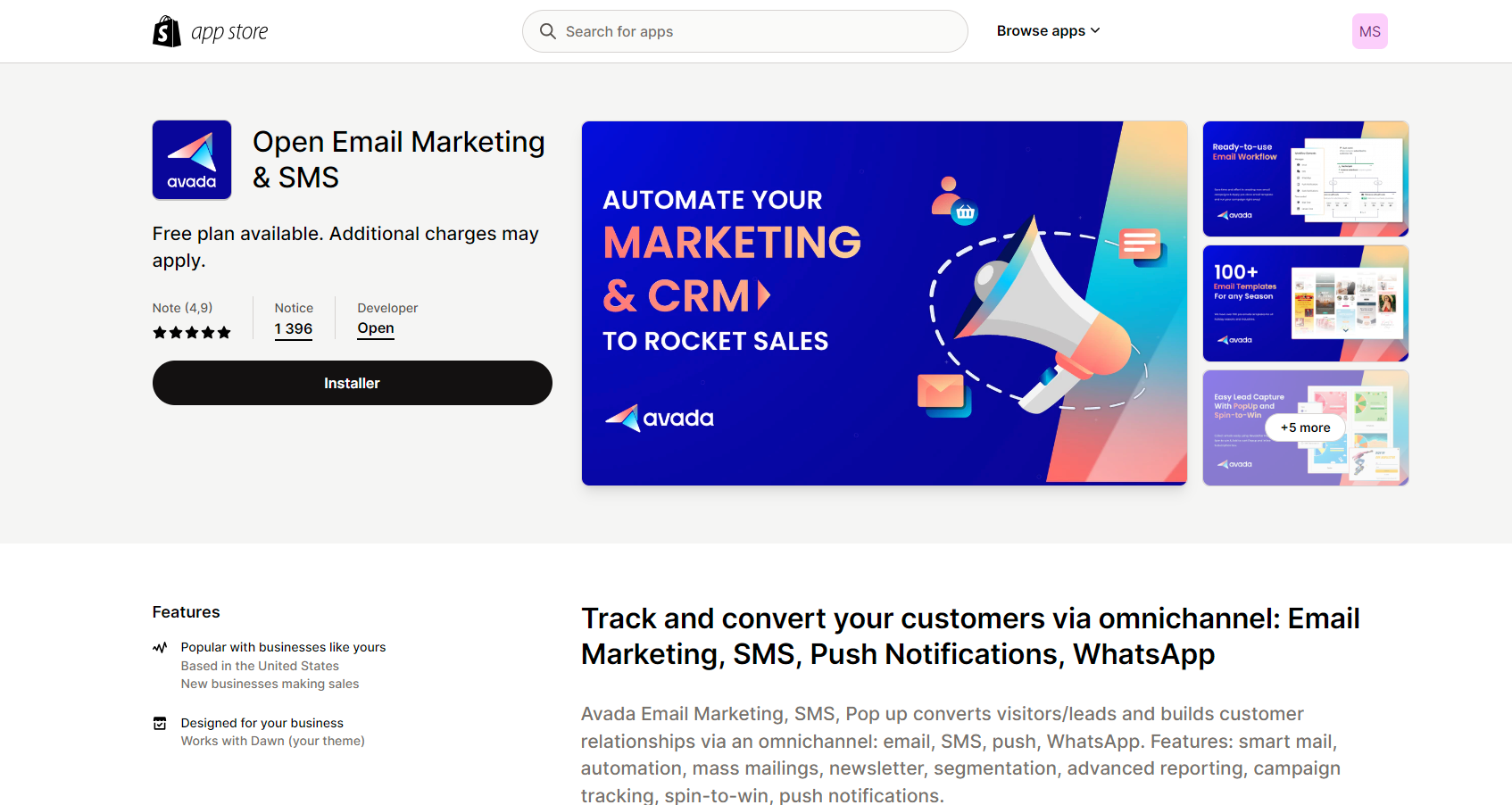 avada email marketing on shopify app store